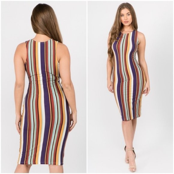 🎉Host Pick🎉 2 Left Multicolored Striped Bodycon Midi Dress - Picture 2 of 2